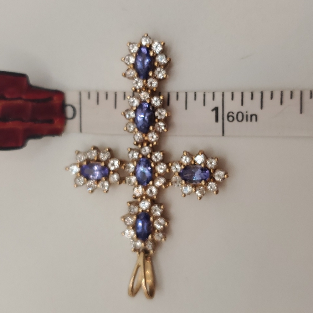 10kt gold Tanzanite cross pendant necklace - Picture 5 of 5